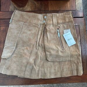 Free People Tan Faux Suede Wrap Mini Skirt NWT